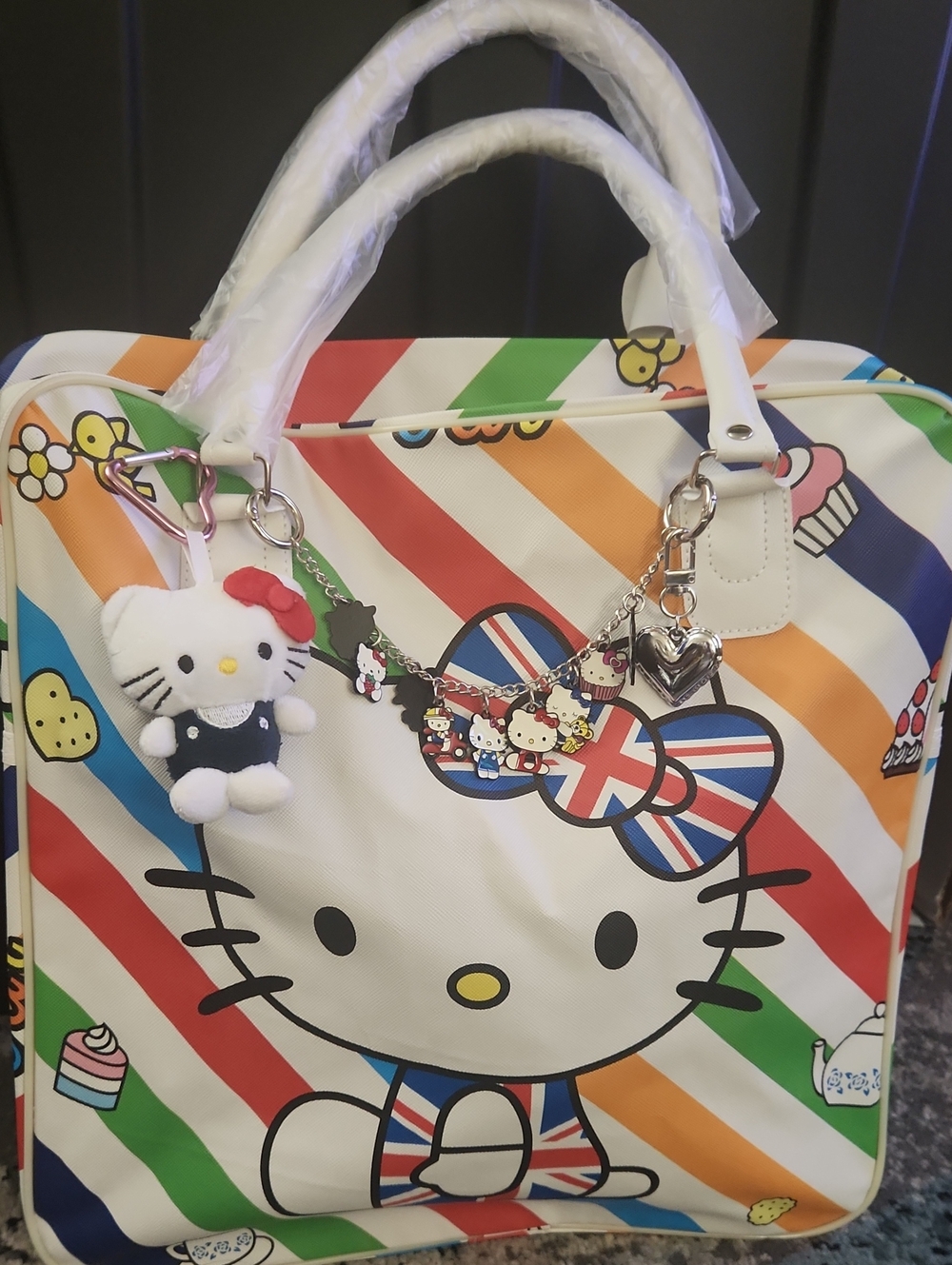 Hello Kitty Rainbow Stripe Tote with UK Bow Charm